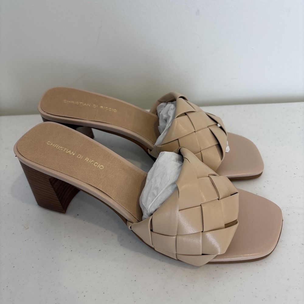 Christian Di Riccio Shoes Womens Size 9 Block Heel Slide Sandals Braided Strap‎